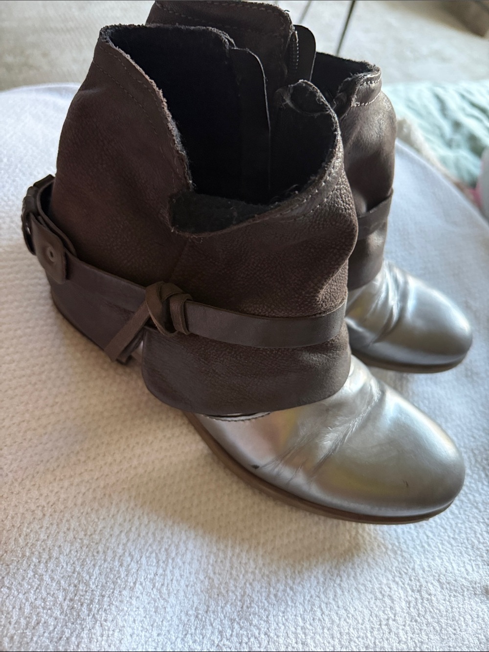 Women's Brown Leather Ankle Boots - Stylish Fold-Over Design
